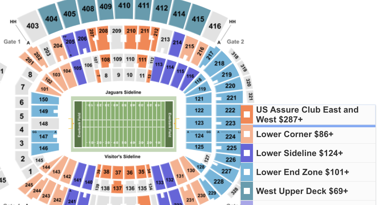 Everbank Field Seating Chart With Rows And Seat Numbers